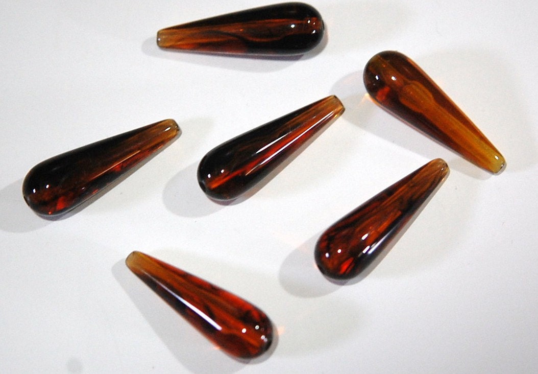 Vintage Acrylic Tortoise Shell Teardrop Beads (6) bds141B