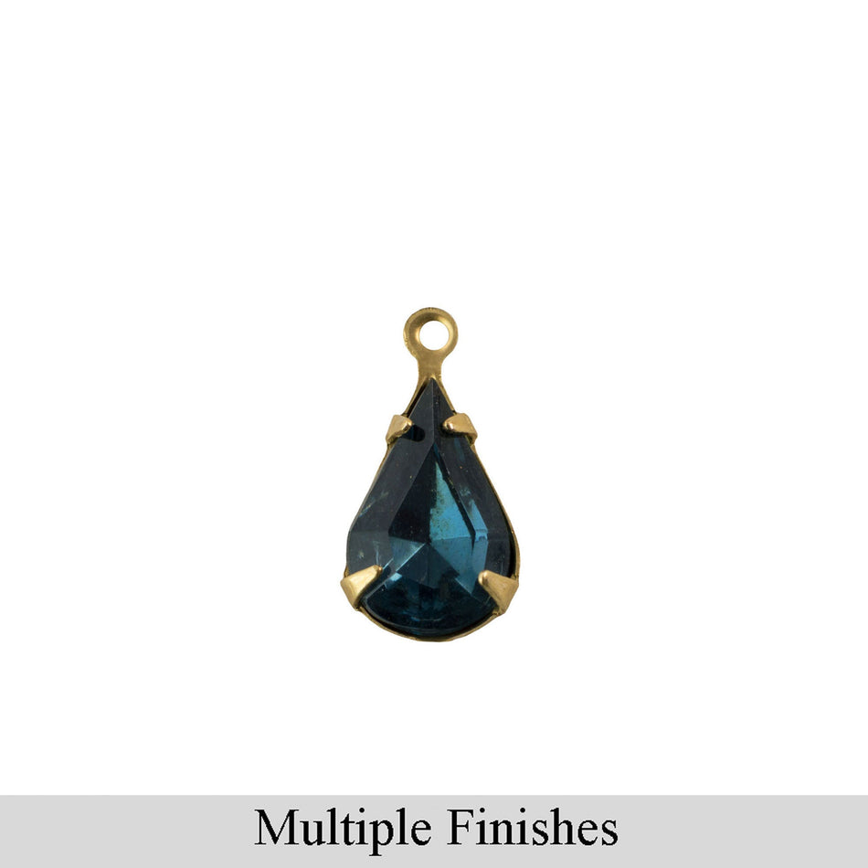 13x8mm Montana Blue Faceted Glass Teardrop Stone in 1 Loop Setting