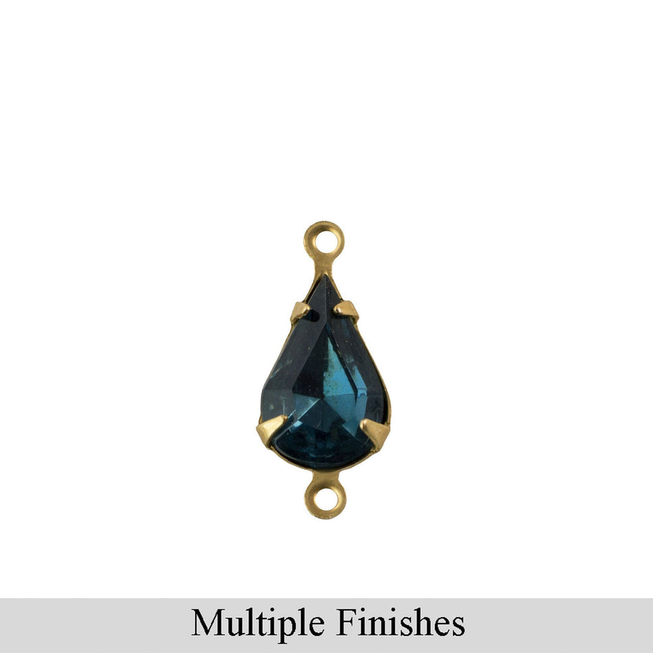 13x8mm Montana Blue Faceted Glass Teardrop Stone in 2 Loop Setting