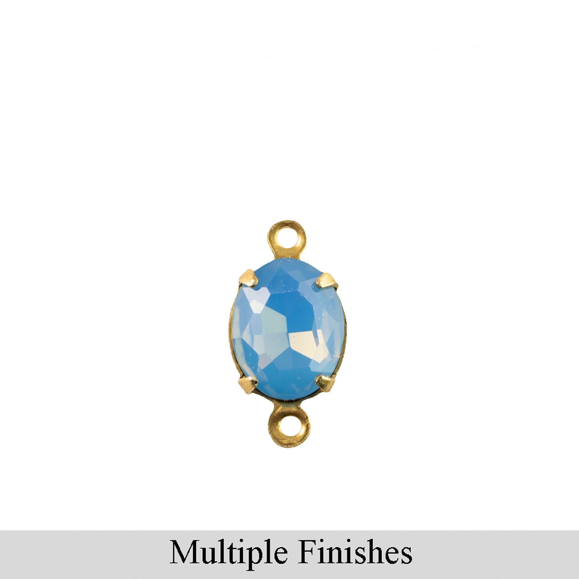 10x8mm Blue Opal Faceted Glass Oval Stone in 2 Loop Setting
