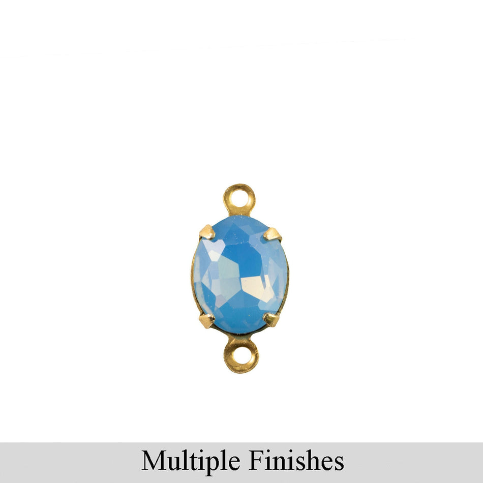 10x8mm Blue Opal Faceted Glass Oval Stone in 2 Loop Setting