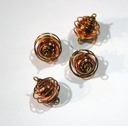 Vintage Raw Brass Cage with Acrylic Copper Bead Connector (4) mtl364A