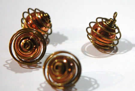 Vintage Raw Brass Cage with Acrylic Copper Bead Pendant Charm mtl364B