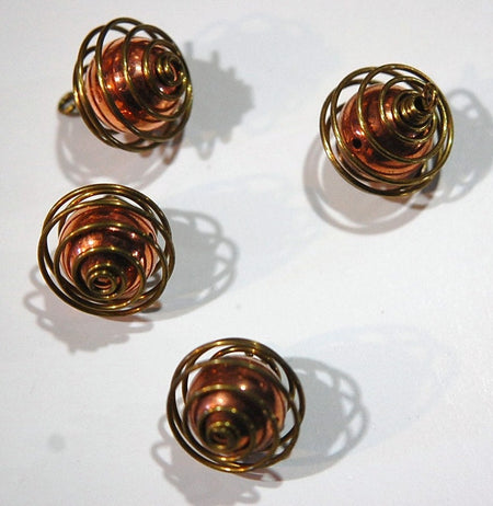 Vintage Raw Brass Cage with Acrylic Copper Bead Pendant Charm mtl364B