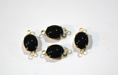 Vintage Smooth Jet Oval Stones in 2 Loop Brass Setting ovl005Y2