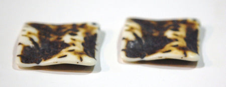 Vintage Matte Brown on Soft White Etched Square Wavy Acrylic Pendants 36mm (2) pnd149C
