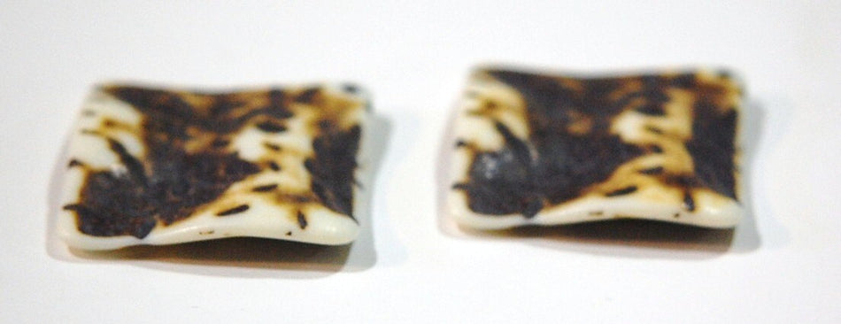Vintage Matte Brown on Soft White Etched Square Wavy Acrylic Pendants 36mm (2) pnd149C