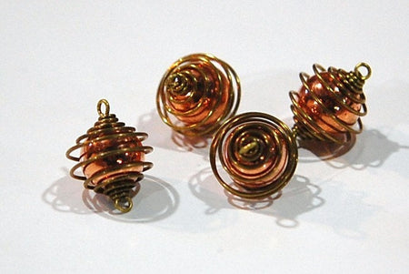 Vintage Raw Brass Cage with Acrylic Copper Bead Connector (4) mtl364A