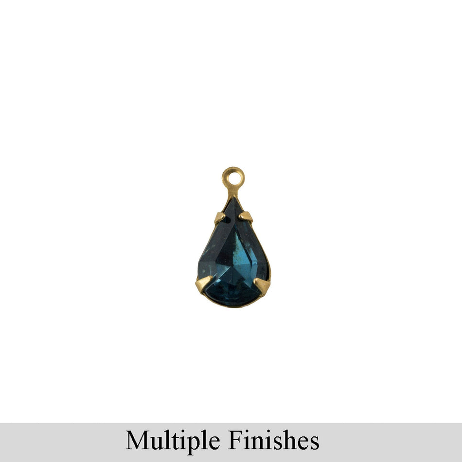 8x4mm Montana Blue Faceted Glass Teardrop Stone in 1 Loop Setting
