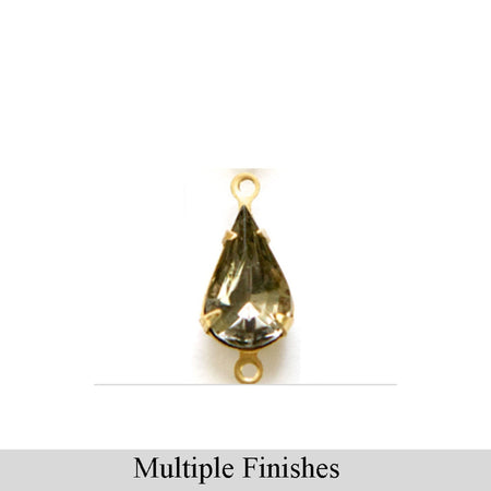 10x6mm Black Diamond Faceted Glass Teardrop Stone in 2 Loop Setting
