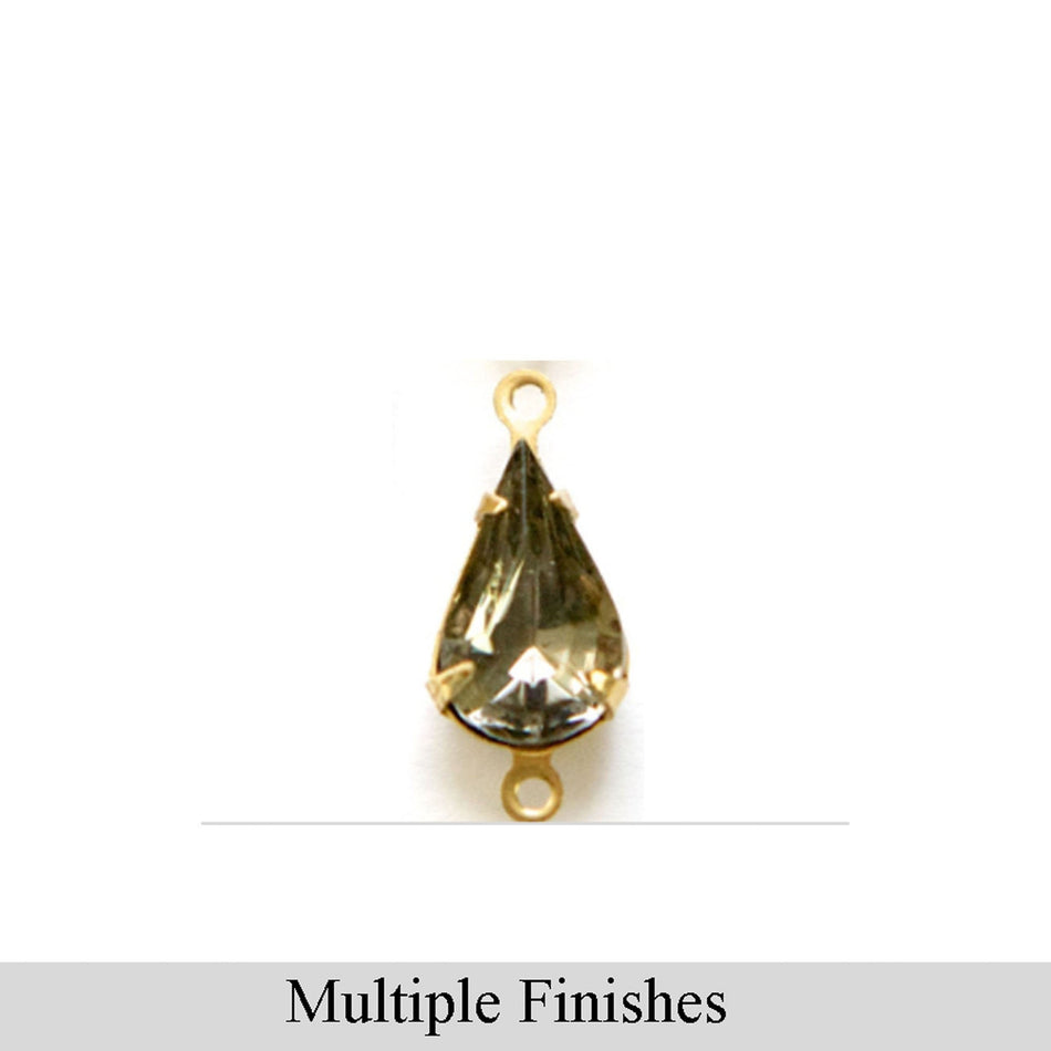 10x6mm Black Diamond Faceted Glass Teardrop Stone in 2 Loop Setting