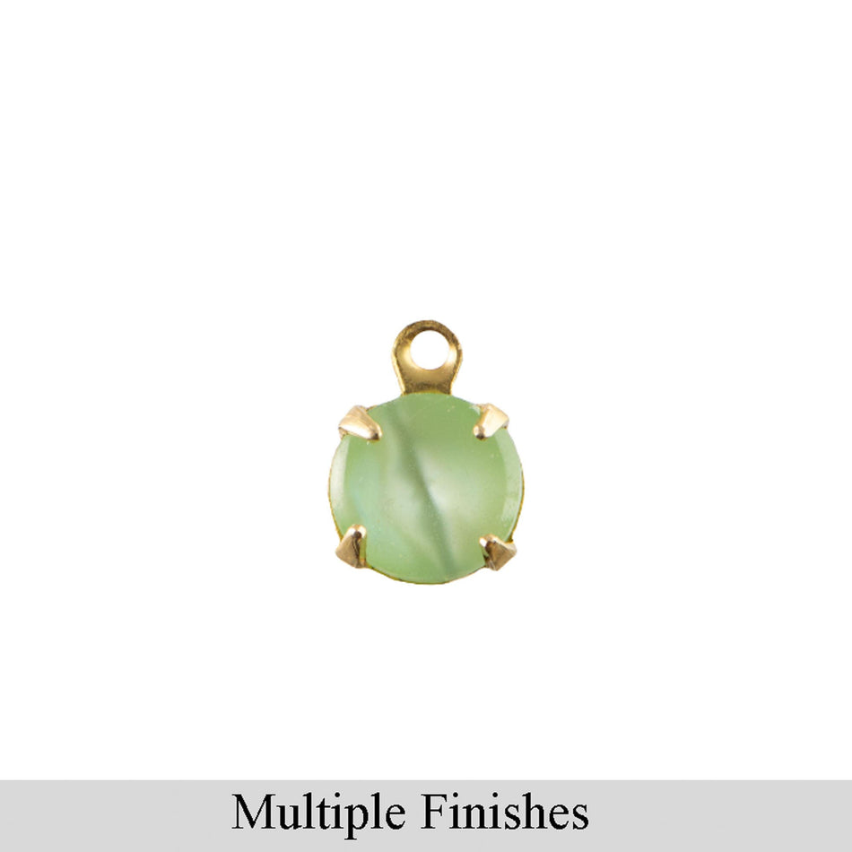 35ss Green Moonglow Glass Round Stone in 1 Loop Setting