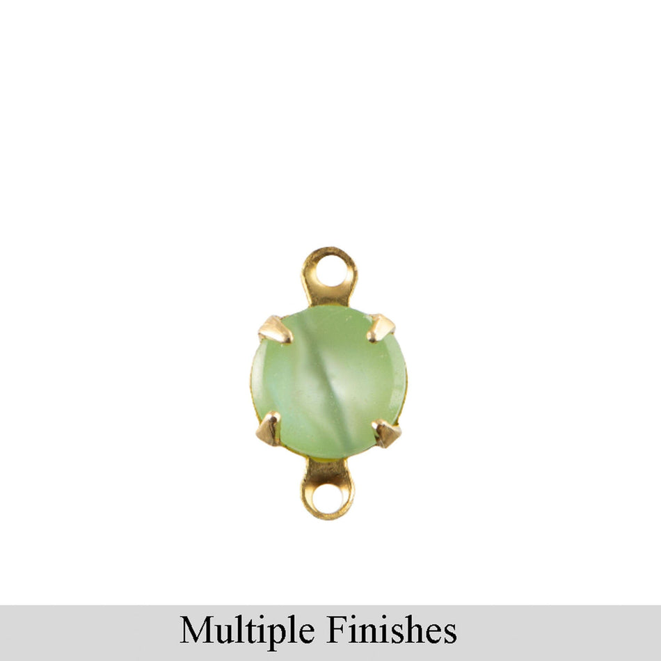 35ss Green Moonglow Glass Round Stone in 2 Loop Setting