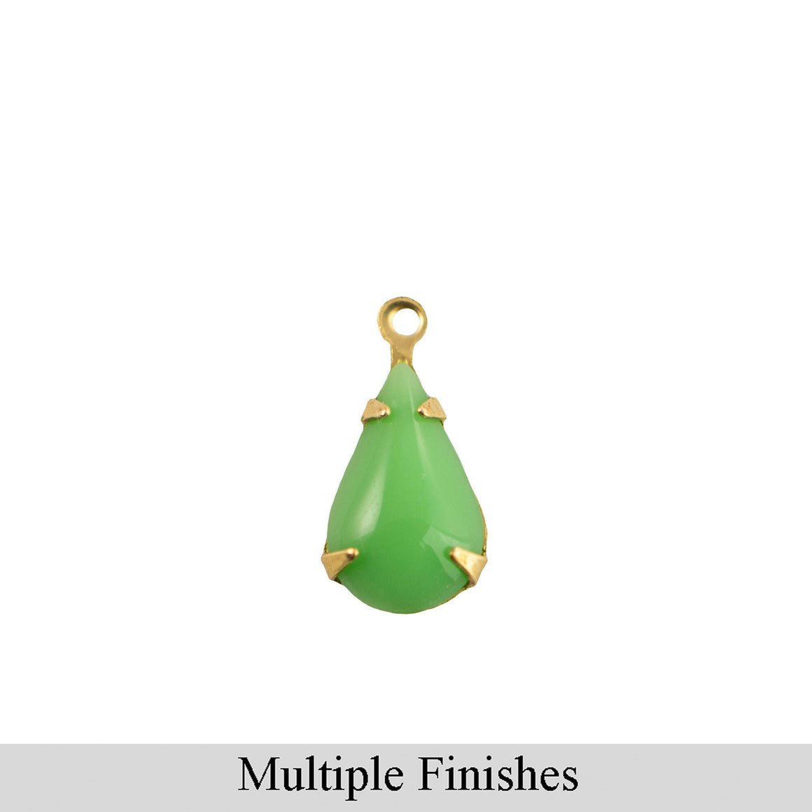 13x8mm Green Glass Teardrop Stone in 1 Loop Setting