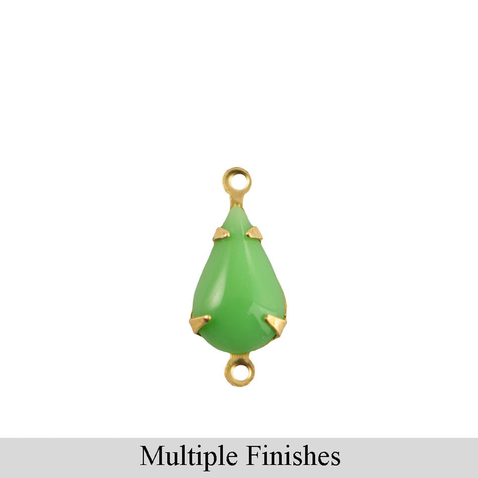 13x8mm Green Glass Teardrop Stone in 2 Loop Setting