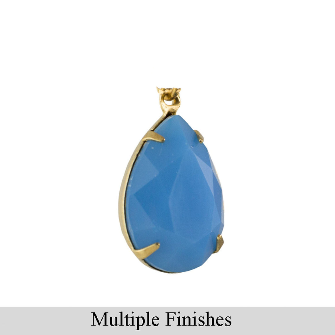 18x13mm Blue Opal Faceted Glass Pear Stone in 1 Loop Setting