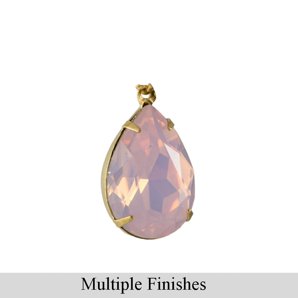 18x13mm Pink Opal Faceted Glass Pear Stone in 1 Loop Setting