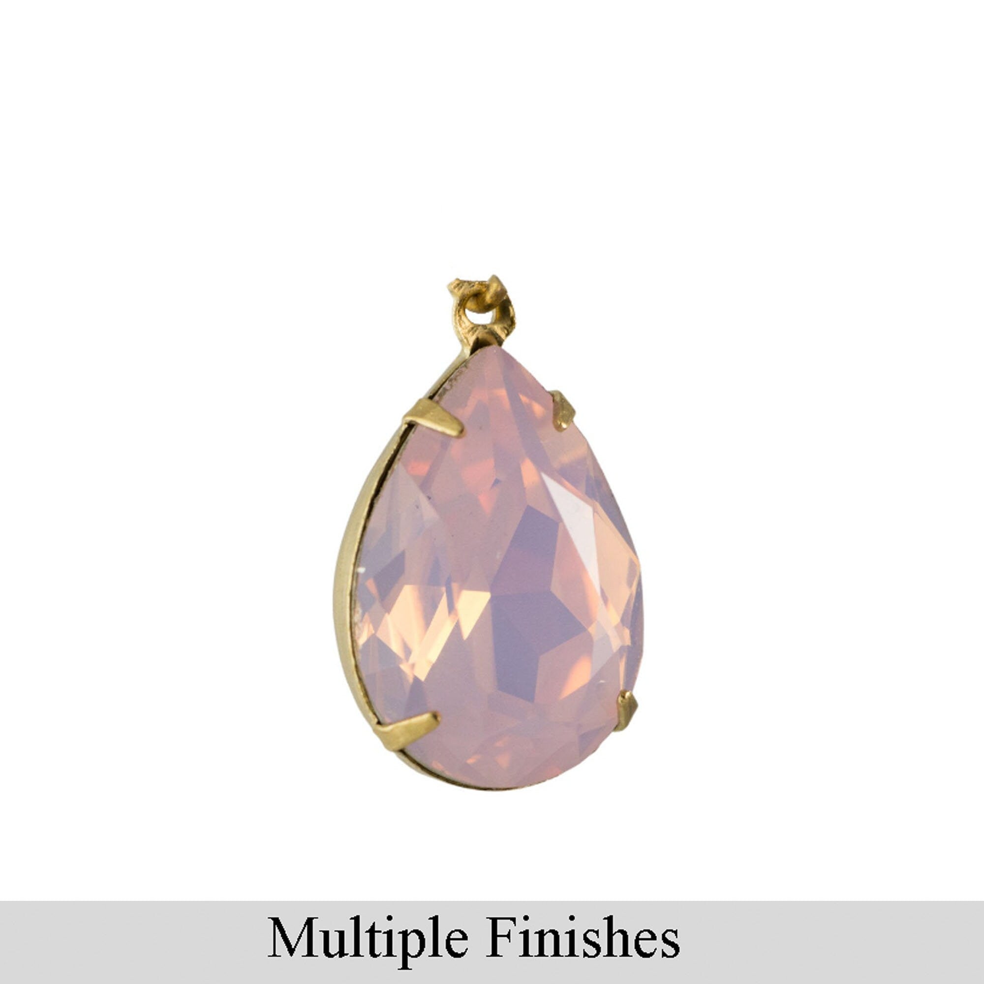 18x13mm Pink Opal Faceted Glass Pear Stone in 1 Loop Setting