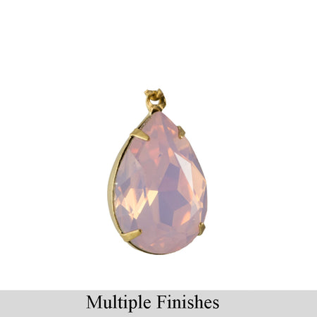 18x13mm Pink Opal Faceted Glass Pear Stone in 1 Loop Setting