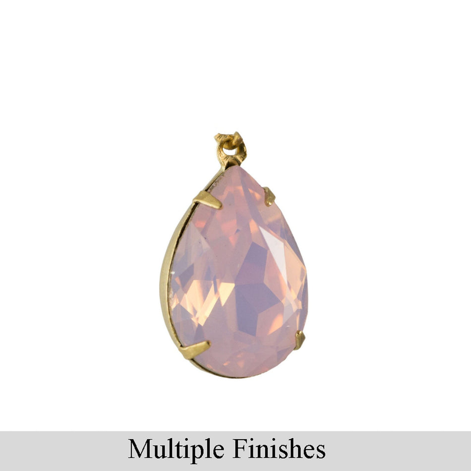 18x13mm Pink Opal Faceted Glass Pear Stone in 1 Loop Setting