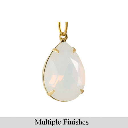 18x13mm White Opal Faceted Glass Pear Stone in 1 Loop Setting