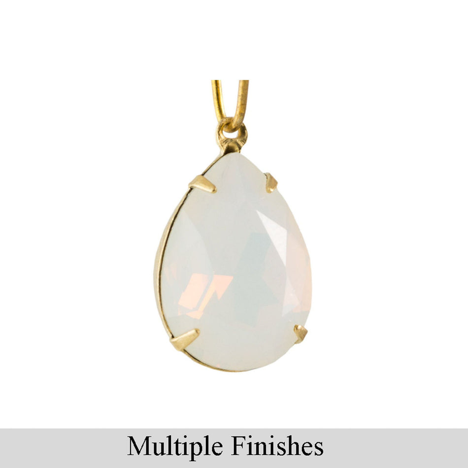 18x13mm White Opal Faceted Glass Pear Stone in 1 Loop Setting