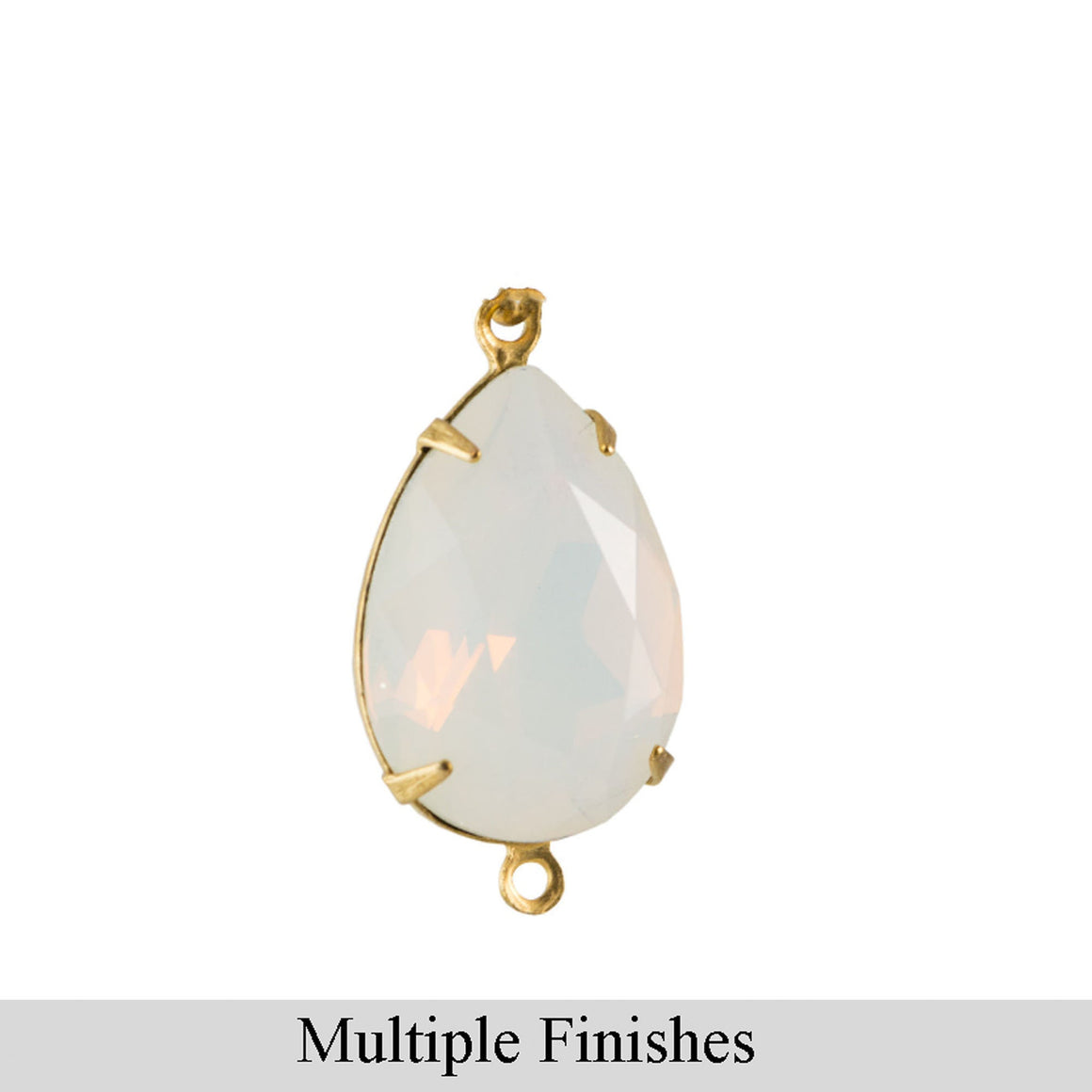 18x13mm White Opal Faceted Glass Pear Stone in 2 Loop Setting
