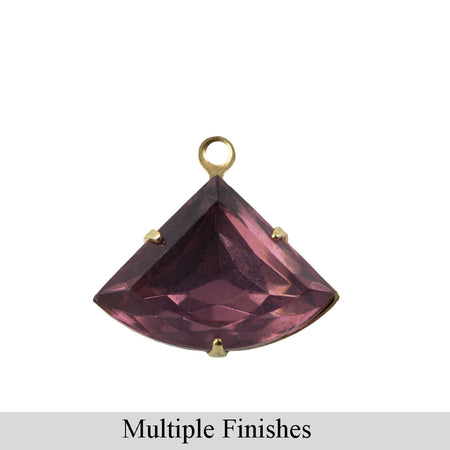 18x13mm Amethyst Faceted Glass Fan Stone in 1 Loop Setting