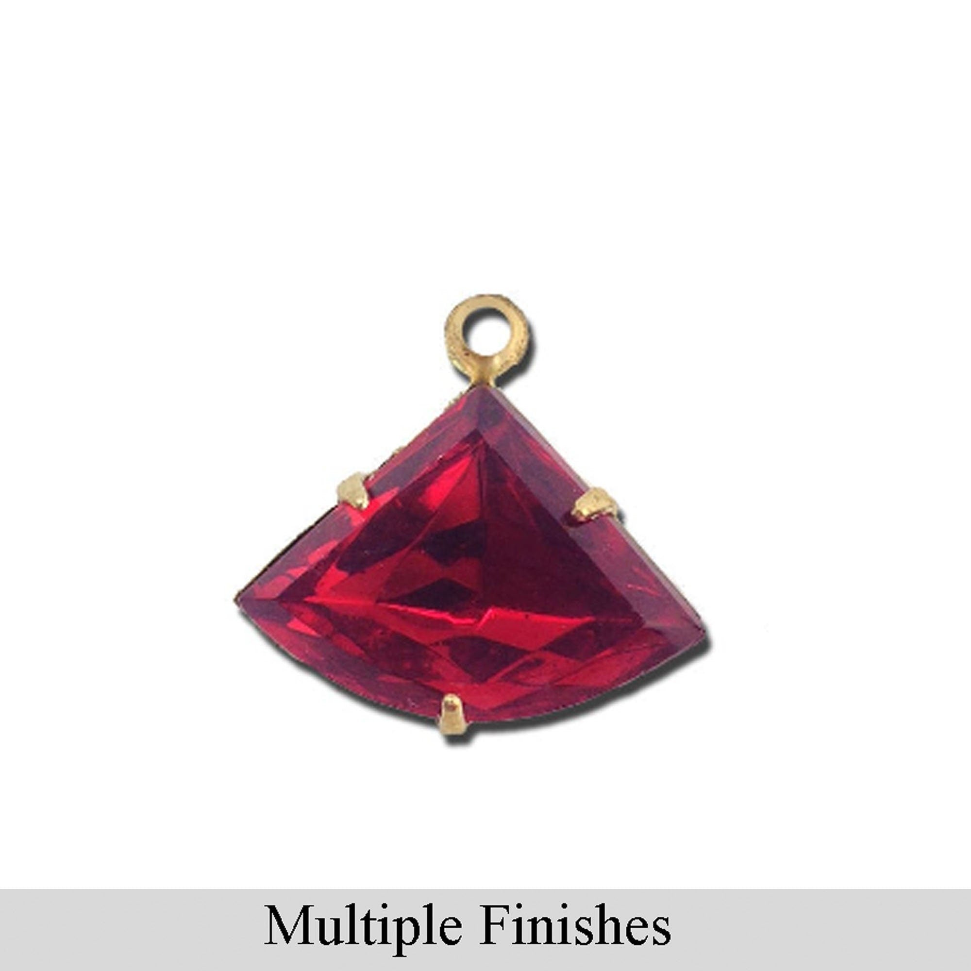 18x13mm Ruby Faceted Glass Fan Stone in 1 Loop Setting