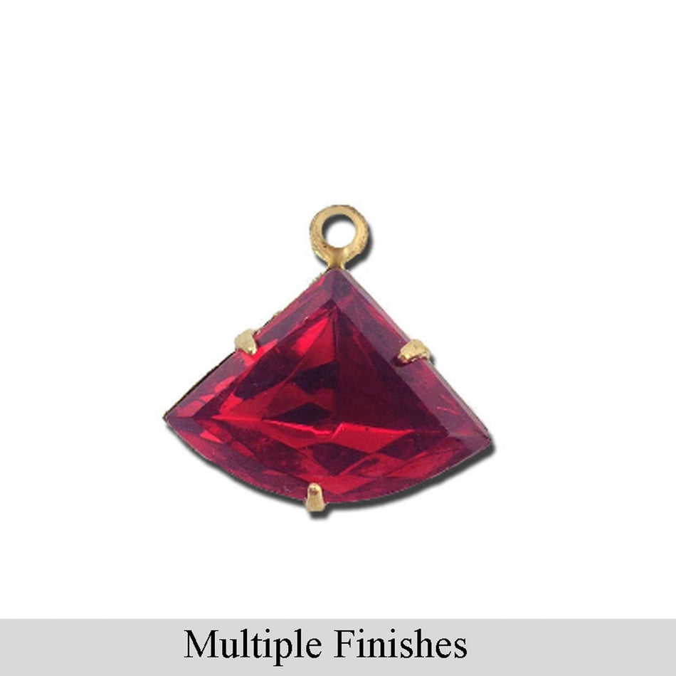 18x13mm Ruby Faceted Glass Fan Stone in 1 Loop Setting