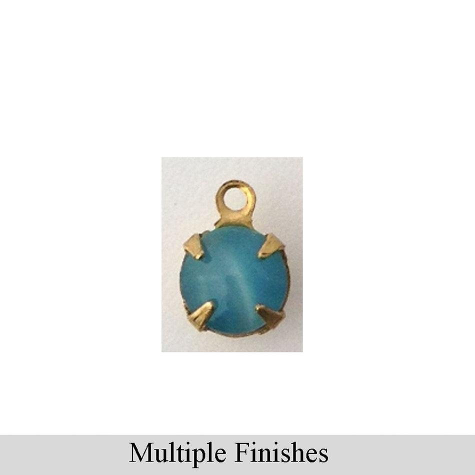 35ss Aquamarine Moonglow Glass Round Stone in 1 Loop Setting