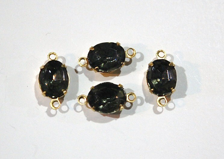 Faceted Black Diamond Oval Stones 2 Loop Brass Setting ovl005CC2