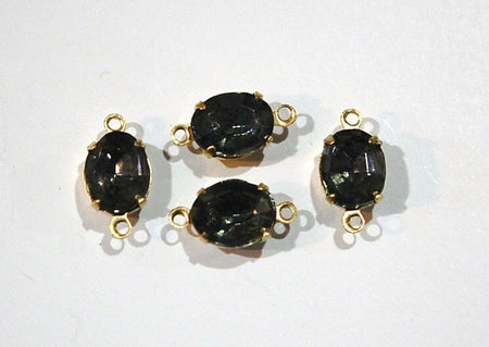 Faceted Black Diamond Oval Stones 2 Loop Brass Setting ovl005CC2