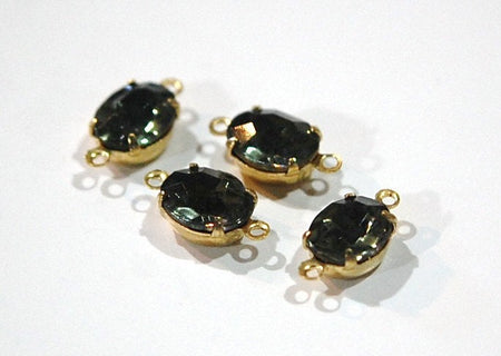 Faceted Black Diamond Oval Stones 2 Loop Brass Setting ovl005CC2