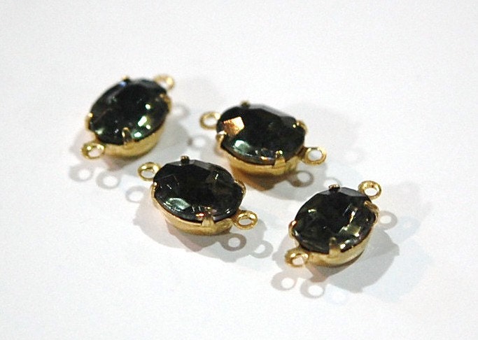 Faceted Black Diamond Oval Stones 2 Loop Brass Setting ovl005CC2