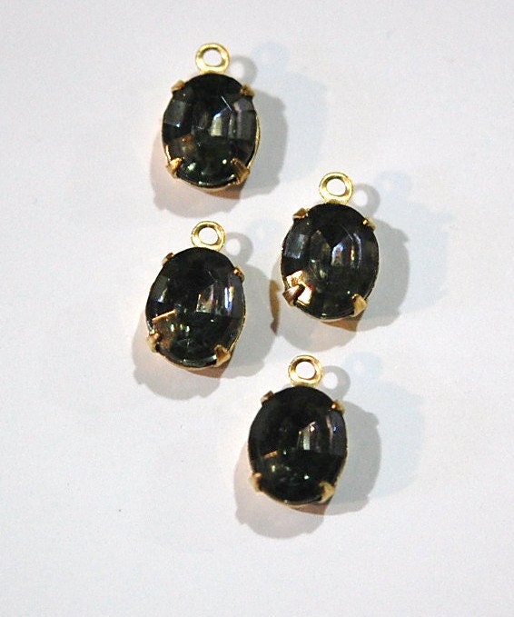 Faceted Black Diamond Oval Stones in 1 Loop Brass Setting ovl005CC
