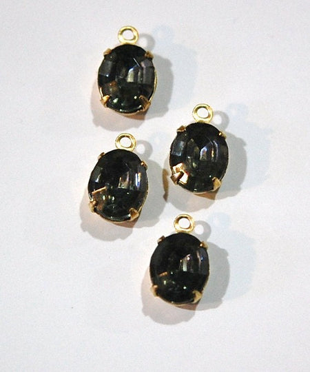 Faceted Black Diamond Oval Stones in 1 Loop Brass Setting ovl005CC