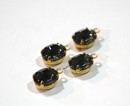 Faceted Black Diamond Oval Stones in 1 Loop Brass Setting ovl005CC