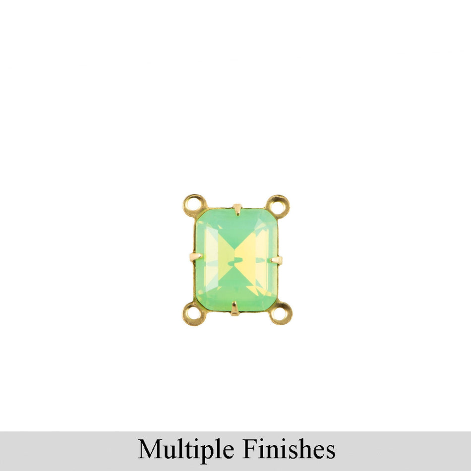 10x8mm Green Opal Faceted Glass Octagon Stone in 4 Loop Setting