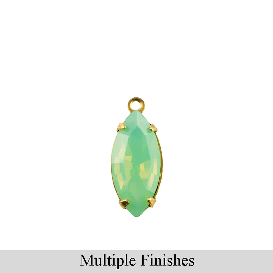 15x7mm Green Opal Faceted Glass Navette Stone in 1 Loop Setting