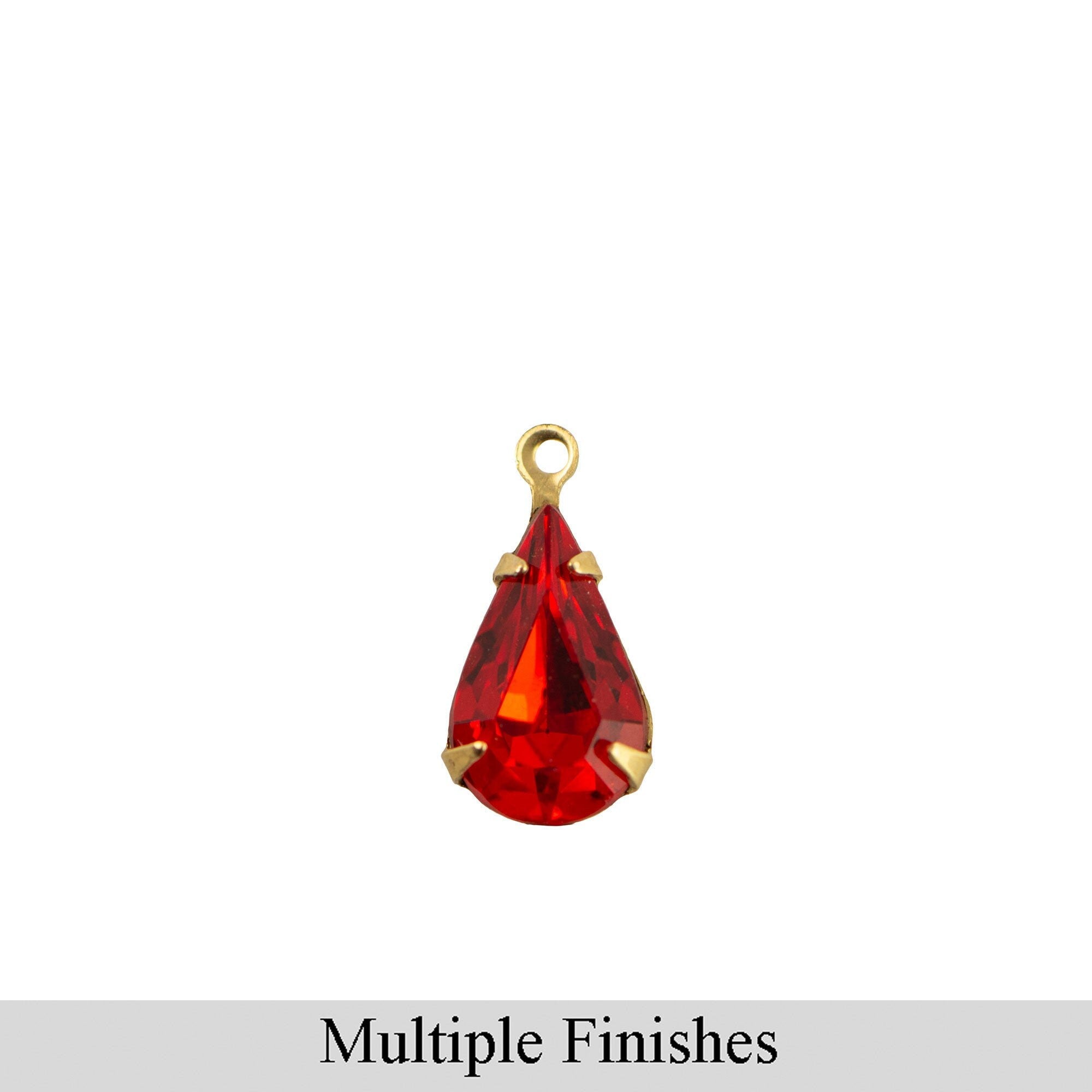 13x8mm Hyacinth Orange Faceted Glass Teardrop Stone in 1 Loop Setting