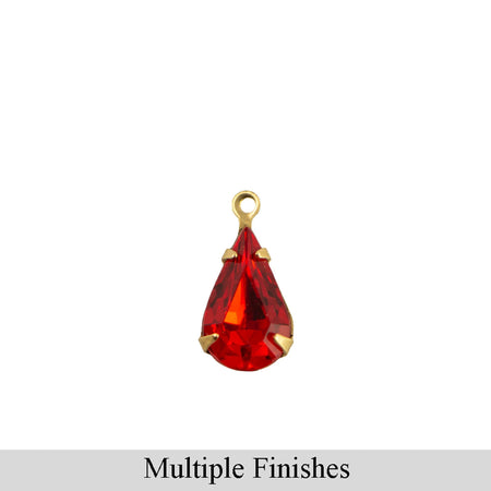 13x8mm Hyacinth Orange Faceted Glass Teardrop Stone in 1 Loop Setting