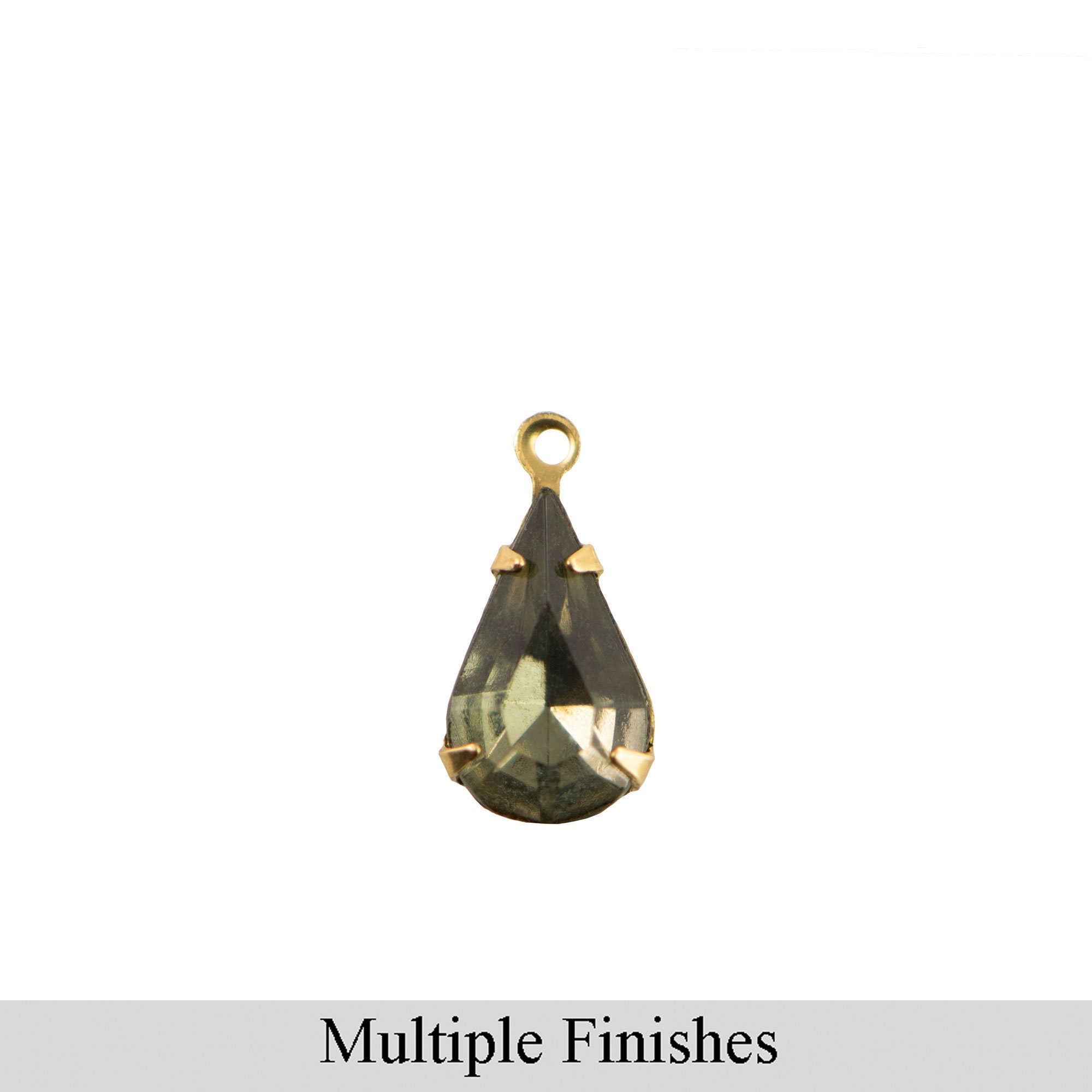 13x8mm Black Diamond Faceted Glass Teardrop Stone in 1 Loop Setting