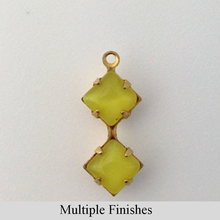 6mm Yellow Moonglow Glass Square Stone in 1 Loop Double Setting
