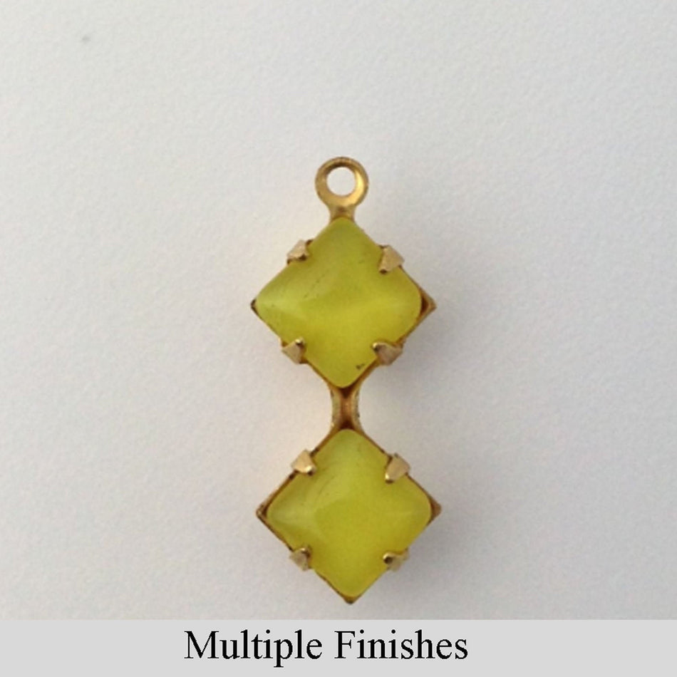 6mm Yellow Moonglow Glass Square Stone in 1 Loop Double Setting