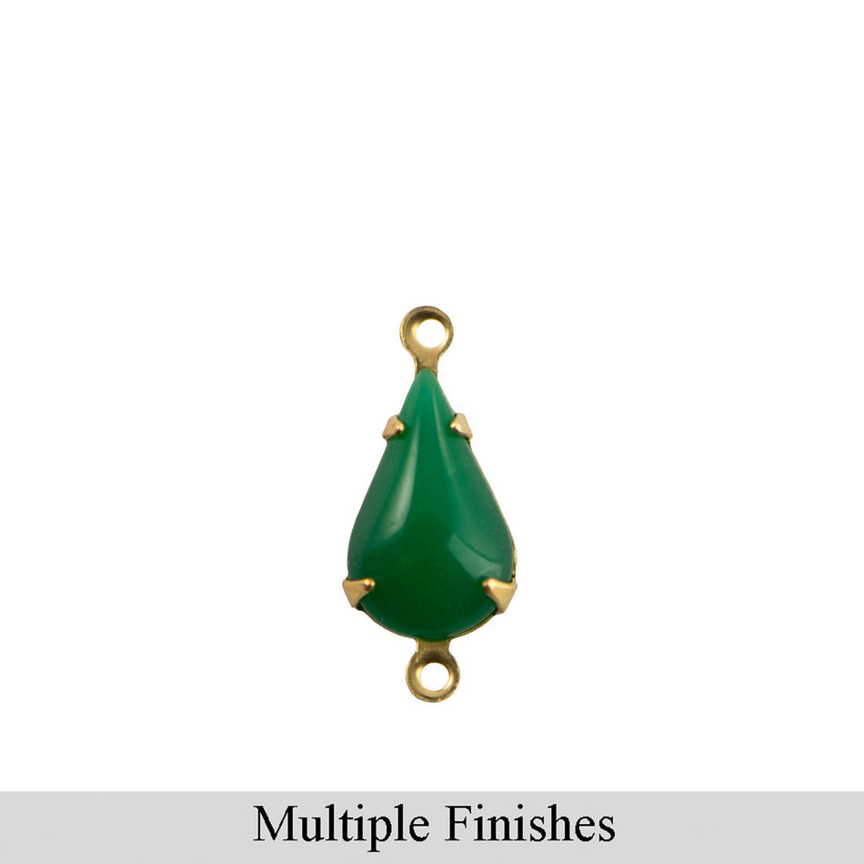 13x8mm Jade Green Glass Teardrop Stone in 2 Loop Setting