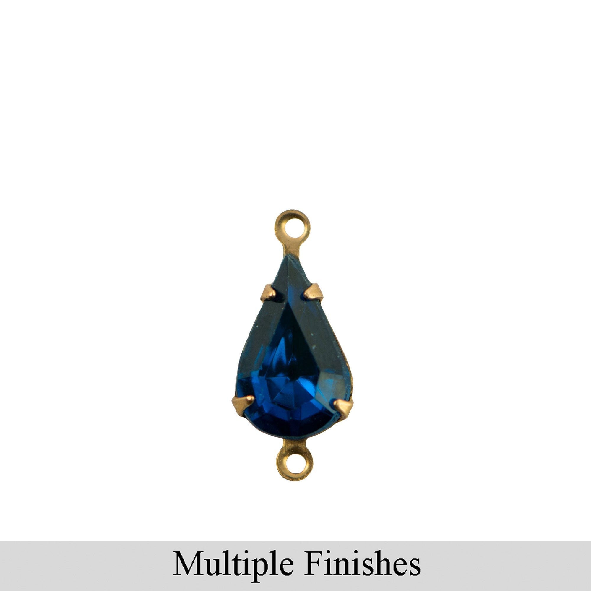13x8mm Capri Blue Faceted Glass Teardrop Stone in 2 Loop Setting