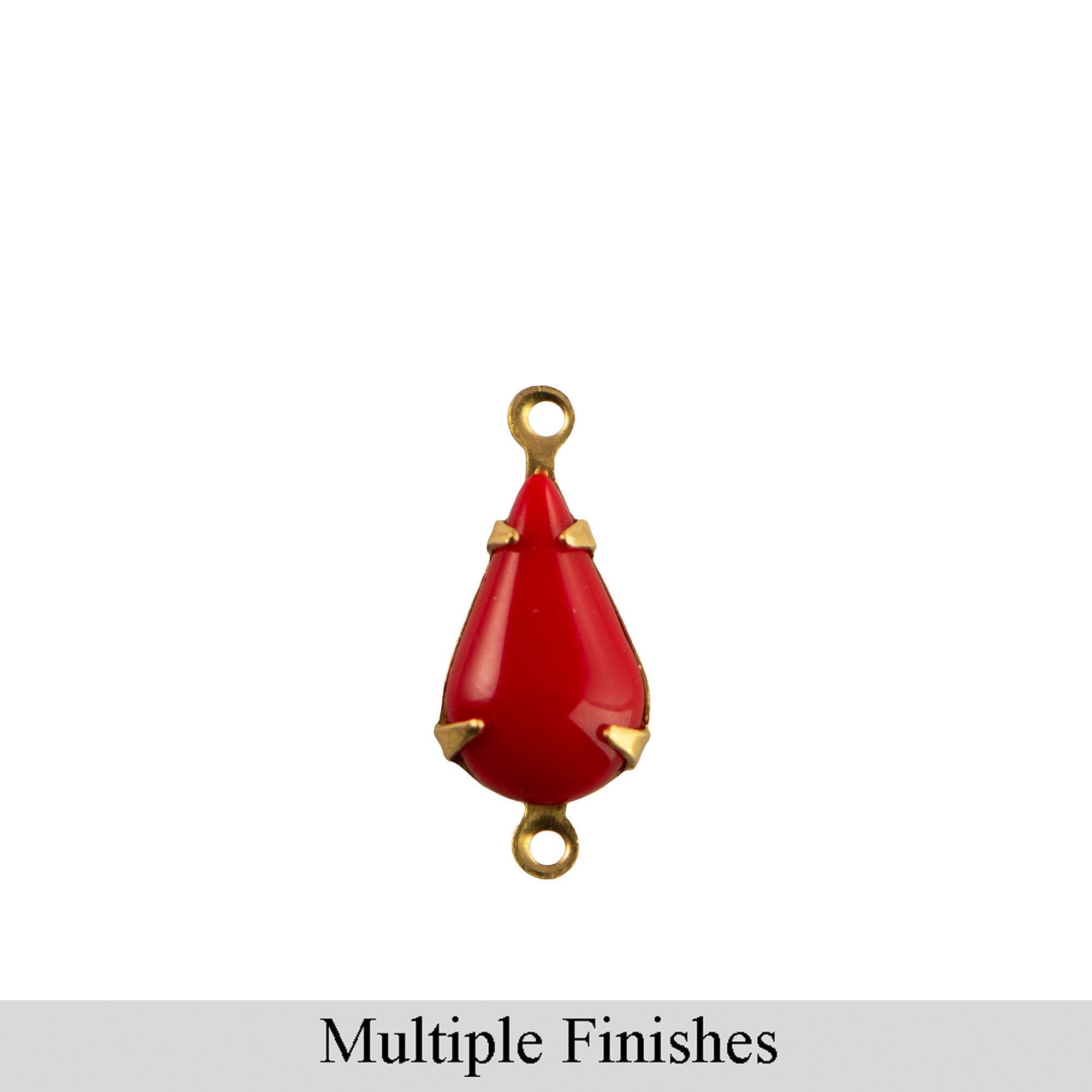 13x8mm Red Glass Teardrop Stone in 2 Loop Setting