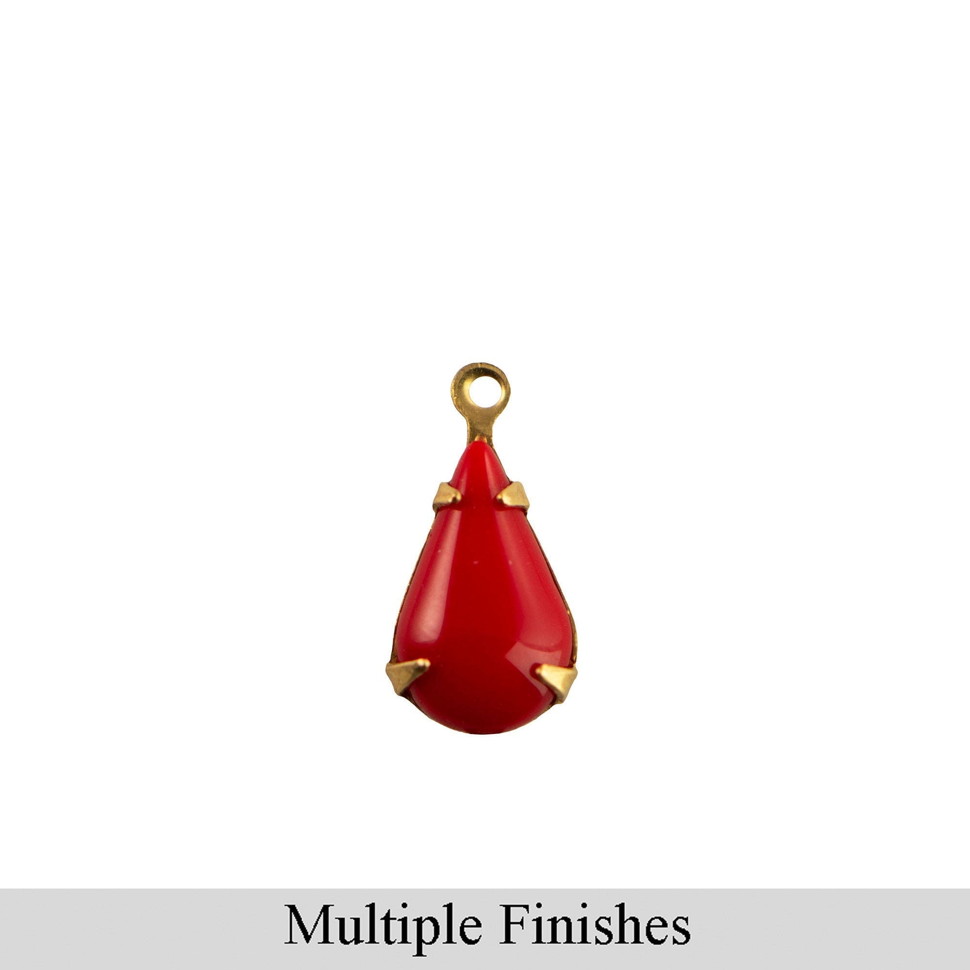 13x8mm Red Glass Teardrop Stone in 1 Loop Setting