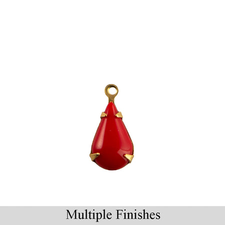13x8mm Red Glass Teardrop Stone in 1 Loop Setting
